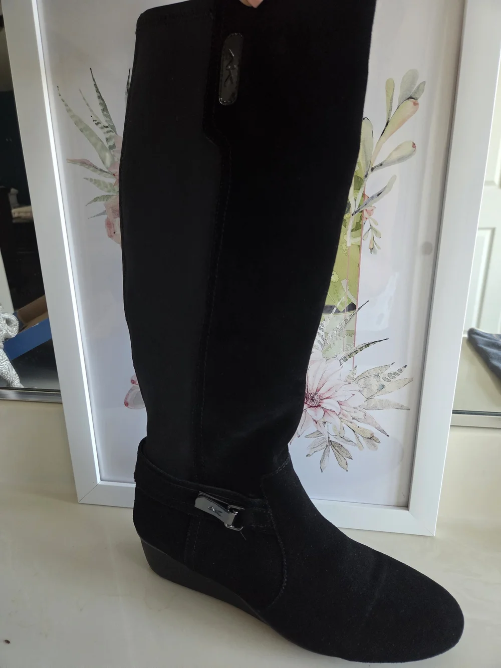 Anne Klein Black Over-the-Knee Wedge Boot
